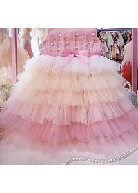 Váy công chúa bé gái 2-7 tuổi sát nách phối ren nhiều tầng kèm bờm, Đầm dự tiệc cho bé cao cấp điệu đà đáng yêu