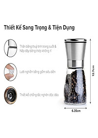 Máy Xay Tiêu Cầm Tay Thủy Tinh - Dụng Cụ Cối Xay Tiêu Nắp Inox Vặn Tay Nhỏ Gọn Tiện Dụng - Hàng Loại 1 - Chính Hãng MINIIN