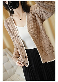 Áo khoác len dáng ngắn, áo cardigan len đóng cúc phối ren mẫu mới thu đông AK02