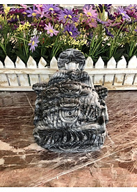 Tượng Cóc Ba Chân, Cóc Ngậm Tiền, Thiềm Thừ phong thủy chiêu tài lộc đá cẩm thạch vân đen - Dài 15 cm