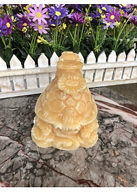Tượng Long Quy ( Rùa đầu Rồng ) cõng gậy như ý phong thủy đá ngọc hoàng long - Dài 15 cm
