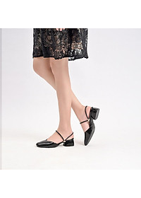 Giày sandal cao gót nữ mũi tròn thời trang NUDDO gót vuông cao 3 phân da bóng phong cách Hàn Quốc