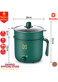 Nồi điện đa năng 1.3 Lít, nồi lẩu mini, ca nấu mì cao cấp 2 tầng - Nồi điện với 2 nấc nhiệt thế hệ mới có tay cầm - Hàng chính hãng D Danido (Logo hình ngẫu nhiên)