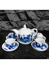 Bộ ấm chén men lam số 1 cỡ lớn gốm sứ Bát Tràng (bộ bình uống trà, bộ bình trà)