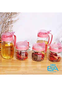Bộ 5 Hộp Đựng Gia Vị Thủy Tinh Cao Cấp Nhà Bếp Có Nắp Tiện Lợi, Có Tay Cầm- Hàng Chính Hãng MINIIN