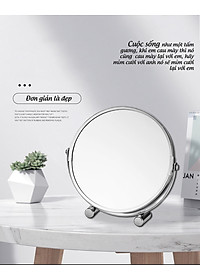 Gương trang điểm phóng đại 3 lần, xoay 360 độ, 2 mặt siêu nét, để bàn, Inox 304, Size 18cm, 20cm, Minh House G31