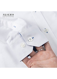 ÁO SƠ MI NAM TRẮNG DÀI TAY PHỐI CỔ XANH ALIGRO DÁNG SLIMFIT MÃ ALGS194