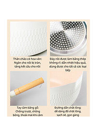 Chảo Chống Dính Sâu Lòng Đáy Từ Vân Tổ Ong Size 18cm Có Tay Cầm Gỗ-Nồi Nấu Mì Màu Pastel Lúa Mạch- Hàng Loại 1 Chính Hãng MINIIN