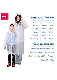 Áo Mưa Trong Suốt Deli Cho Người Lớn Và Trẻ Em - Vải Chống Thấm Cao Cấp - Dáng Dài Thời Trang - DL553010 / DL553011