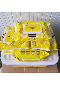 Khăn Giấy Ướt Vịt Vàng 10 Gói Kèm Thùng Nhựa Tiện Dụng Siêu Đáng Yêu