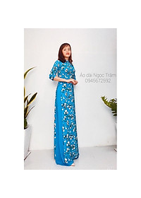 Áo dài truyền thống may sẵn hoa nhí xanh dương (ảnh thật)