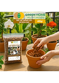 Xơ Dừa Cục Greenhome, Bao 400gr, Giá Thể Đã Qua Xử Lý, Size 1-2cm, Viên Đều Đẹp, Sạch Khuẩn, Trồng Kiểng Lá, Lan