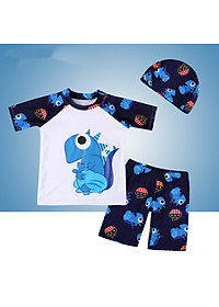 Bộ Đồ Bơi Khủng Long Dành Cho Bé Trai Cao Từ 85cm - 125cm chất vải Polyeste thân thiện với trẻ em, mau khô, thấm hút mồ hôi tốt, thiết kế thời trang bắt mắt - Tặng kèm nón bơi vải cùng màu