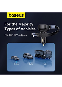 Tẩu sạc dùng trên ô tô tích hợp cáp Type C và iP Cable 60W Baseus Enjoyment Pro Car Charger - Hàng chính hãng