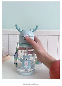 Bình Nước Thể Thao Có Ống Hút 600ml Hình Gạc Nai Hươu Dễ Thương Nhiều Màu Sắc Cho Bé - Hàng Loại 1 - Chính Hãng MINIIN