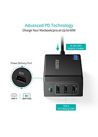 Cóc củ sạc nhanh 72W 3 cổng USB & 1 cổng PD Type-C 3.0 hiệu CHOETECH 1C3UEU-101BK cho điện thoại / máy tính bảng / Macbook / Laptop - Hàng chính hãng