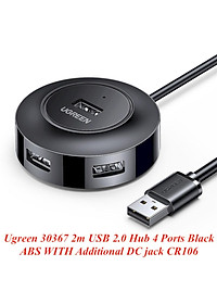 Ugreen UG30367CR106TK 2M Màu Đen Bộ chia Hub USB 2.0 sang 4 cổng USB 2.0 có đèn LED, có cổng cấp nguồn Micro USB 5V - HÀNG CHÍNH HÃNG