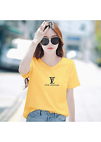 Áo thun nữ MXM form rộng cổ tim in chữ Love Vacation thun 4 chiều từ 45-60kg ( ANU010 )