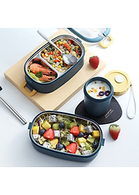 Hộp Cơm Văn Phòng Giữ Nhiệt  2 Lớp 2 Tầng Tiện Lợi Kèm Hộp Đựng Canh Soup và Bộ Đũa Thìa INOX – Chất Liệu INOX304An Toàn Cho Sức Khỏe – Hàng Chính Hãng MINIIN- Tặng Túi Đựng Cơm