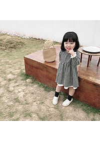Đầm kẻ caro cho bé gái xinh xắn, 2 lớp cotton thoáng mát, hàng nhập chất đẹp, bé dùng dự tiệc, đi chơi, đi học | MV26
