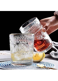 BỘ 6 CỐC THỦY TINH CHỊU NHIỆT CAO CẤP  UỐNG NƯỚC HOA VĂN TRỐNG ĐỒNG DẬP NỔI - ANTH674