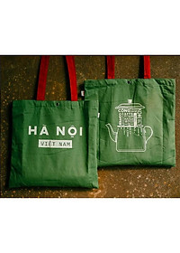 Túi vải canvas Cộng Cà Phê xanh quai đỏ