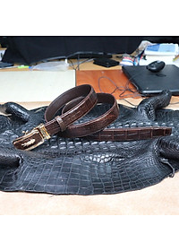 Thắt Lưng Nam Da Cá Sấu Thật KEM Leather [HÀNG CAO CẤP] Dây Nịt Da Cá Sấu Thật Dây Liền Nguyên Con Phần Da Bụng Trơn Màu Nâu Cao Cấp KEMTL02 Bảo Hành Chính Hãng 24 Tháng