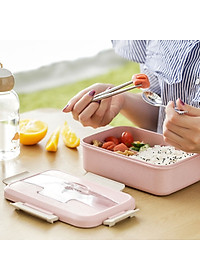 Hộp Cơm Văn Phòng Giữ Nhiệt Tiện Ích Hiện Đại 3 Ngăn Kèm Bộ Đũa Thìa INOX – Chất Liệu Lúa Mạch An Toàn Cho Sức Khỏe – Hàng Chính Hãng MINIIN