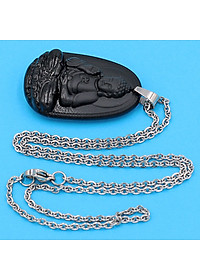 Vòng cổ mặt Phật A Di Đà - thạch anh đen 3.6cm DITTEB7 - dây inox bạc - kèm hộp nhung - tuổi Tuất, Hợi