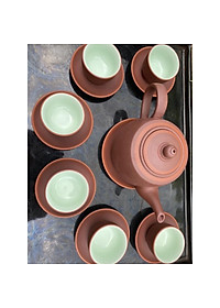 Ấm Chén Trà Tử Sa Bát Tràng Búp Sen Nâu Chỉ Đỏ