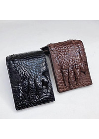 {DA CÁ SẤU THẬT} Bóp Da Cá Sấu 2 Mặt Bàn Tay Cá Sấu Màu Đen - Ví Nam Da Cá Sấu 2 Mặt Có Khoá Kéo Cao Cấp Dáng Ngang Thời Trang