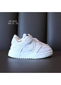 Giày thể thao trẻ em màu trắng da mềm êm thời trang cho bé trai bé gái 1, 2, 3 tuổi khỏe khoắn năng động đi học đi chơi NHÍM SHOP GH31