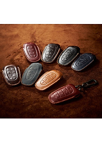 Bao Da Chìa Khóa Ô Tô Handmade Hyundai Santafe 2021 4 nút da bò thật - hàng chính hãng