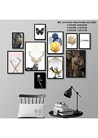Khung Ảnh Bộ Treo Tường Hưu Nghệ Thuật Tranh Treo Phòng Khách Đẹp Tặng Kèm bộ ảnh như hình mẫu, đinh treo tranh và sơ đồ treo - PGC272