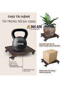 Đế Lót Chậu Cây Có Bánh Xe Cao Cấp ANKAN Hình Vuông Màu Đen 35x35Cm, Tải trọng 150 Kg, Di Chuyển Chậu Cây Nặng Dễ Dàng, Êm Ái
