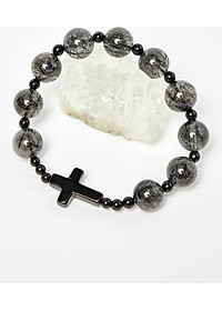 Vòng Chuỗi Mân Côi Đá Thạch Anh Tóc Đen Phối Thánh Giá hạt 12mm, ni50 - Ngọc Qúy Gemstones