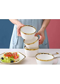 Bộ 6 Bát Sứ Màu Xanh-Trắng Viền Mạ Vàng Cao Cấp- Tặng Kèm Đũa Phong Cách Nhật- Hàng Chính Hãng MINIIN