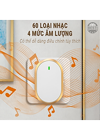 Chuông Cửa Không Dây Thông Minh Besti YBT01 (1 Nút Bấm, 1 Chuông ), Chống Nước, Khoảng Cách Sử Dụng Hiệu Quả 300M, 60 Loại Nhạc Chuông, 4 Mức Điều Chỉnh Âm Lượng - Hàng Chính Hãng