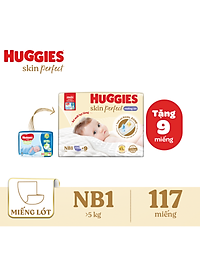 Miếng lót sơ sinh Huggies Skin Perfect NB1 108+6 miếng với 2 vùng thấm giảm kích ứng da