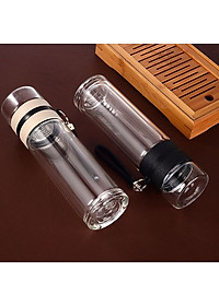 Bình thủy tinh giữ nhiệt 3 lớp Nhà của Mẹ có ngăn lọc trà và quai xách quai cấp, dung tích 500ml, kích thước 24 x 6,5 cm,  - màu sắc giao ngẫu nhiên