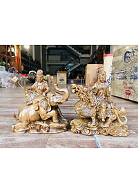 Cặp tượng văn thù _ phổ hiền bồ tát bằng gỗ bách xanh thơm nức kt 15×14×6cm
