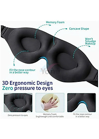 Bịt Che Mắt Ngủ 3D Kèm Bịt Tai Văn Phòng, Trên Xe Ô tô, Máy Bay, Thoáng Khí, Mềm Mại Cho Giấc Ngủ Ngon, Mặt Nạ Ngủ. Du Lịch Dã Ngoại Phượt Thiền MÀU ĐEN