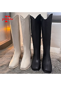 Bốt Đùi Nữ Da Lì Trắng Đen Thời Trang Khoá Sau Ulzzang Siêu Hót Cao Cổ Giày Boot Xinh