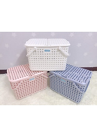 Giỏ sách quai giữa có nắp - mầu trắng thương hiệu Inochi phong cách và tiêu chuẩn nhật bản