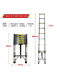 Thang nhôm INOX rút đơn xếp gọn 2,6m - 5.9m gấp gọn Nhập Khẩu NIKITA - chịu lực tới 150kg