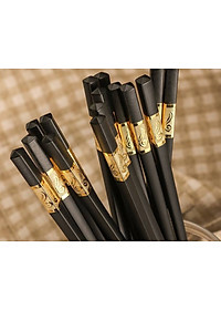 Hộp 10 Đôi Đũa  Sừng Chất Liệu Hợp Kim Mạ Vàng Cao Cấp Đầu Đũa Có Chống Trơn - Hàng Loại 1 - Chính Hãng MINIIN