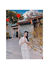 Bộ Đi Lễ Chùa - Đồ Lam Nữ Đi Chùa Đẹp Cao Cấp Trang Nhã Vải Lụa Hoa Nổi 2021 Dành Cho Phật Tử AL002