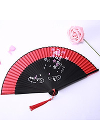 Quạt múa cổ trang dây tuyến viền đỏ cầm tay quà tặng xinh xắn cosplay phong cách tết