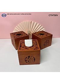 Hộp Đựng Khăn Giấy Vuông Bằng Gỗ Hương Điêu Khắc Tinh Xảo Sang Trọng - CTH750V