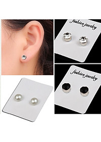 Bông tai nam châm - mẫu ngọc trai - đính đá đen - đính đá trắng